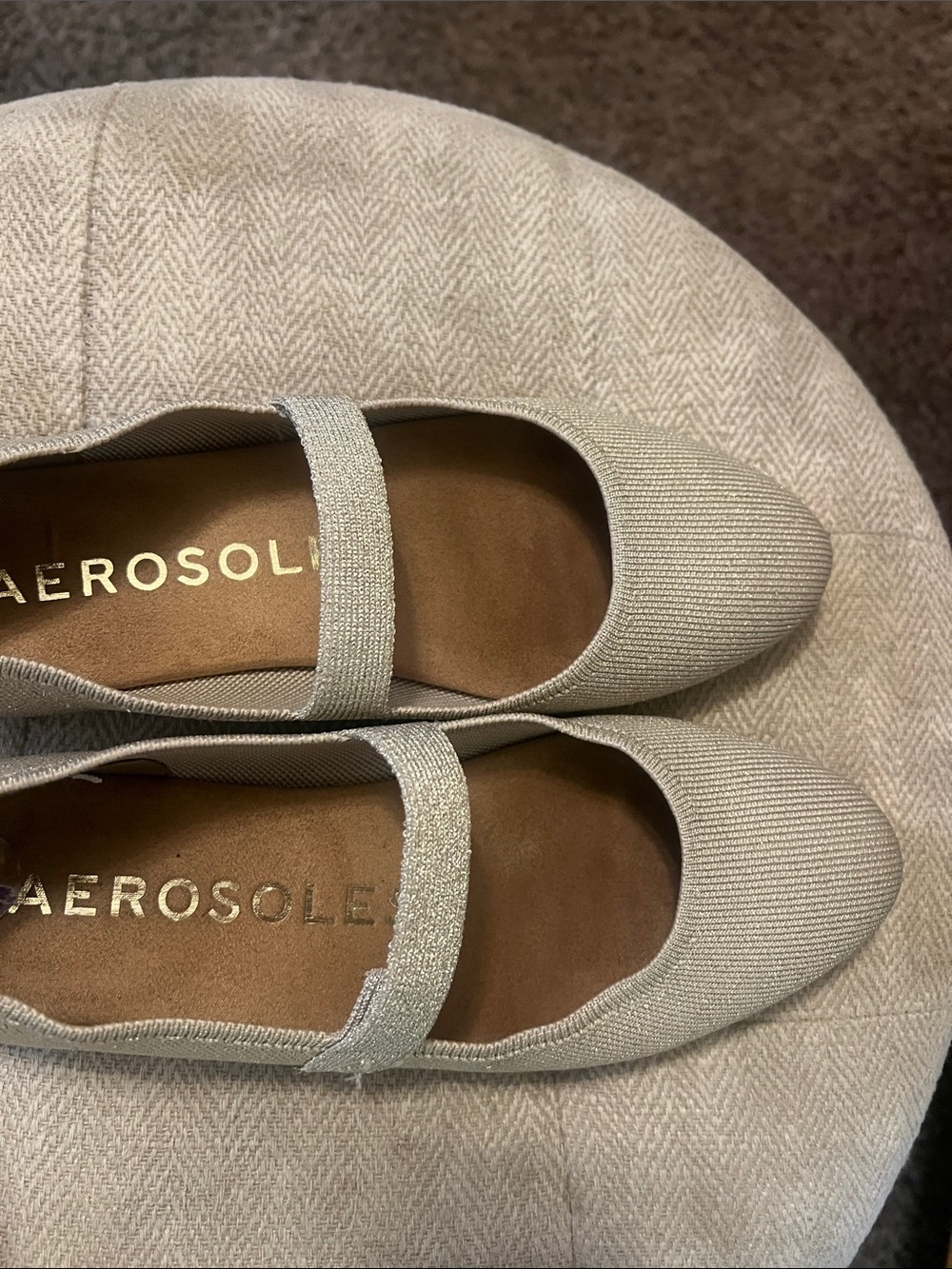 AEROSOLES Silver Mary Jane Knit Flats
